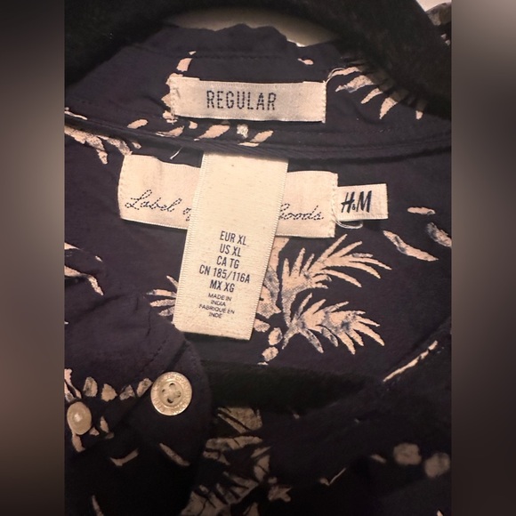 H&M Men’s Casual Hawaiian Island Style Dress Shirt Black/Tan Size XL Reg - Picture 3 of 8